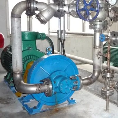 Pump connected to stainless steel pipework